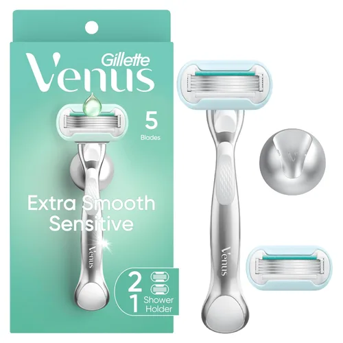 Vista 11 de Gillette Venus Mango de maquinilla de afeitar extra suave y sensible dorado para mujer + 2 recambios de cuchilla, incluye soporte de ducha