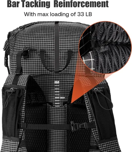Vista 3 de Night Cat Backpcack de senderismo de marco interno: 50l - 70l Mochila Negro