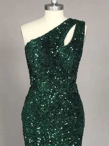 Vista 5 de Vestidos de fiesta de lentejuelas de un hombro 2022 vestidos de noche formales de sirena sexy con abertura alta para mujer