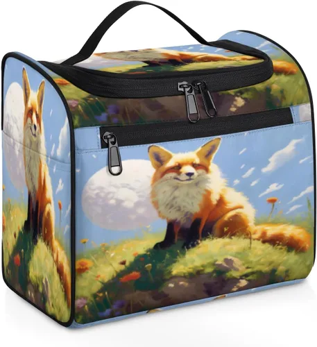Vista 11 de cfpolar Animal Fox Flores Colgantes Neceser de Viaje Neceser Organizador de Maquillaje Bolsa de Almacenamiento de Cosméticos Baño Bolsa