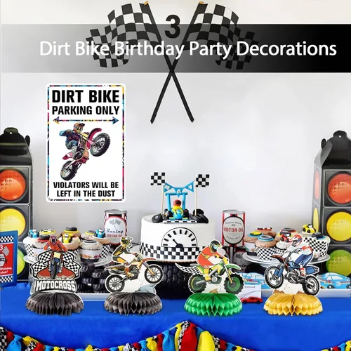 Vista 2 de Decoraciones divertidas de motocross para fiestas, letrero de estacionamiento de motocross para hombres, decoración de pared de habitación de niño
