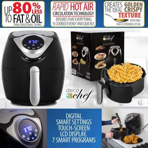 Vista 2 de Deco Chef Freidora de aire digital XL de 3.7 cuartos de galón con 7 programas inteligentes, pantalla táctil LED, cesta con revestimiento