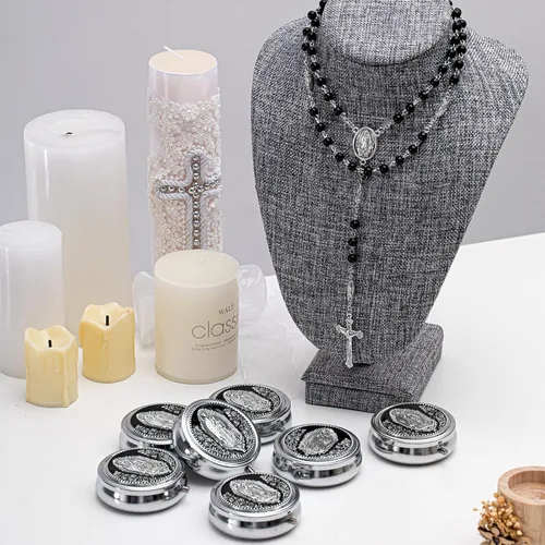 Vista 5 de Jadive Collar de rosario católico de 0.236 in, collar de perlas de cristal con caja de regalo de metal para mujeres y hombres, regalo de oración