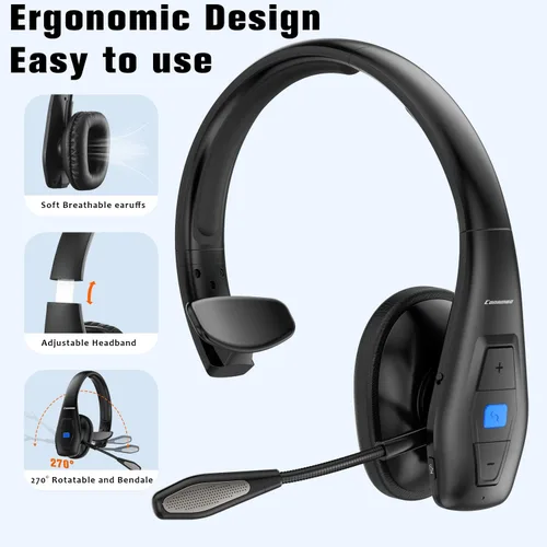 Vista 3 de Conambo Auriculares Bluetooth con cancelación de ruido V5.1, 35 horas de tiempo de conversación HD, CVC8.0, micrófono dual manos libres, auriculares