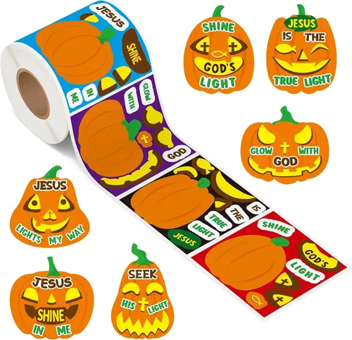Vista 21 de Haooryx Fall Pumpkin Stickers Roll, 300 Pcs Make Your Own Halloween Pumpkin