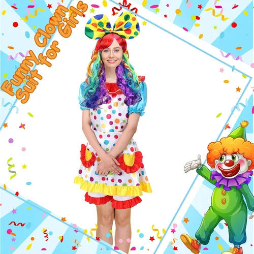 Vista 4 de Handepo - Disfraz de payaso de Halloween, 6 piezas, para mujer, vestido