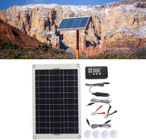 Vista 6 de Kit de controlador solar y panel solar MPPT de 30 A, cargador de panel solar de 12 V, 24 V, 50 W, cargador de batería para caravana, remolque