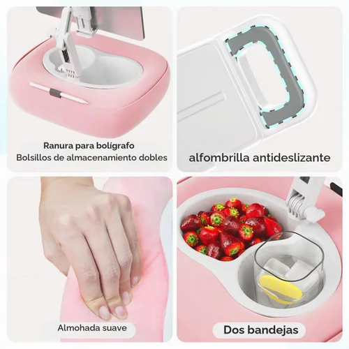 Vista 5 de Soporte de almohada para tableta, soporte ajustable para Kindle con 2 cuencos para aperitivos, soporte ajustable para iPad de 360° para cama