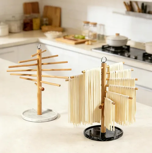 Vista 4 de Escurridor de pasta con varita de transferencia y 7 barras, estante de secado de fideos fácil de transferir para secar pasta y cocinar, diseño