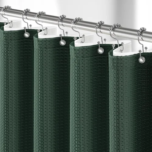 Vista 30 de 3 in 1 Waffle Shower Curtain Set with PEVA Liner 72Wx72H Navy Blue Azul marino