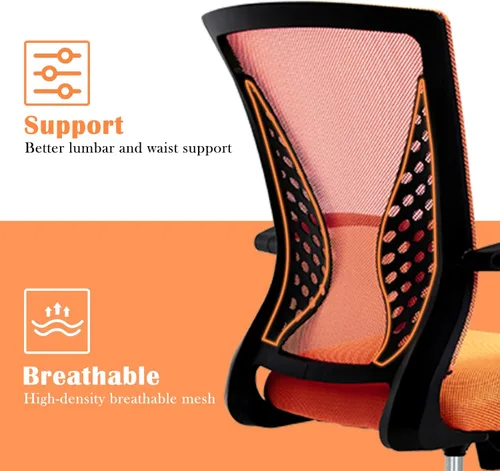 Vista 12 de Silla de oficina en casa, silla de escritorio ergonómica, respaldo medio, silla de computadora de PC con soporte lumbar y reposabrazos, silla