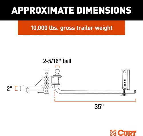Vista 2 de CURT 17601 TruTrack 2P Enganche de distribución de peso de barra redonda con 2X control de balanceo, hasta 10K, vástago de 2 pulgadas, bola