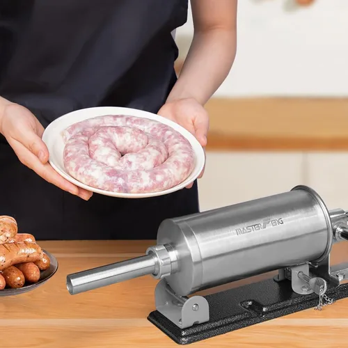 Vista 7 de 2.5 LBS Sausage Stuffer Horizontal Stainless Steel Stuffing Maker Machine Packed with 8 Stuffing Funnels and 1 Silicone Piston