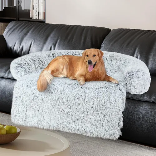 Vista 9 de Lujoso Protector de Sofá para Perros con Cama de Espuma Viscoelástica, Funda de Sofá de Felpa Esponjosa Extraíble y Lavable para Perros, Sofás Cama
