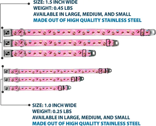 Vista 3 de Buckle-Down Collar de perro con hebilla para cinturón de seguridad, diseño de remolinos de cupcakes, rosa, multicolor, 1 pulgada de ancho, se adapta