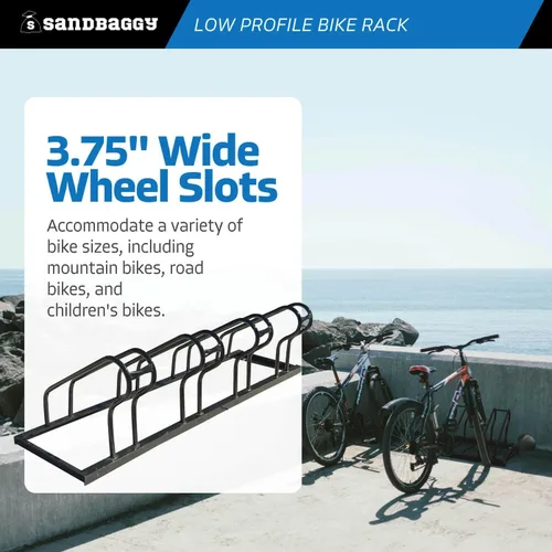 Vista 7 de Sandbaggy Portabicicletas comercial de perfil bajo, para exteriores, montaje en superficie, acero - 4 bicicletas (4 de capacidad (perfil bajo), 1)