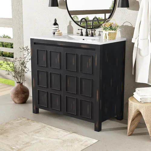 Vista 3 de Harper & Bright Designs Organizador de tocador de baño de 36 pulgadas con fregadero, juego de gabinete combinado, gabinete de almacenamiento