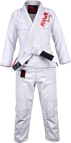 Vista 7 de Jiu Jitsu brasileño, para niños, Jiu Jitsu Gi Children BJJ Gi Grappling Kimonos, cinturón blanco ligero, Blanco