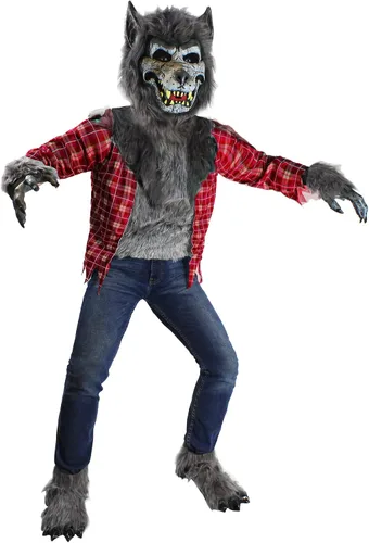 Vista 8 de Spooktacular Creations Disfraz de hombre lobo aullando con máscara, disfraz de Halloween para niños, traje de lobo para niños Azul