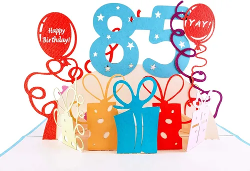 Vista 10 de iGifts And Cards Tarjeta desplegable 3D de feliz cumpleaños 84 – Diseño azul con números de purpurina, globos, pasteles y regalos – Tarjeta