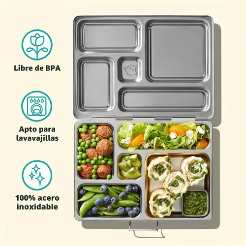 Vista 3 de PlanetBox Rover - Lonchera estilo Bento de acero inoxidable para jóvenes con 5 compartimentos, edición mariposas incluye bolsa de almuerzo aislada
