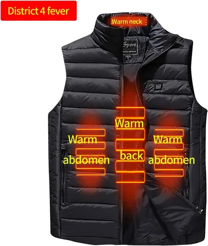 Vista 3 de Chaleco térmico eléctrico para hombres y mujeres, chaleco térmico eléctrico, ligero, 4 zonas de calefacción, chaqueta térmica recargable por USB