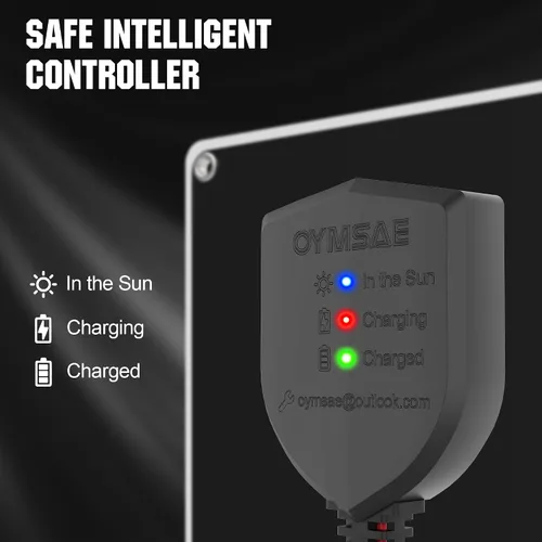 Vista 8 de OYMSAE Cargador de batería de coche con panel solar negro, 5 W 12 V, impermeable, cargador de panel solar portátil con controlador mejorado