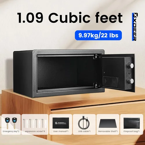 Vista 2 de Caja Fuerte Biométrica para el Hogar - (0,78-2,04 pies cúbicos) Caja de Seguridad con Acceso Rápido y Cerradura de Huella Digital, Teclado