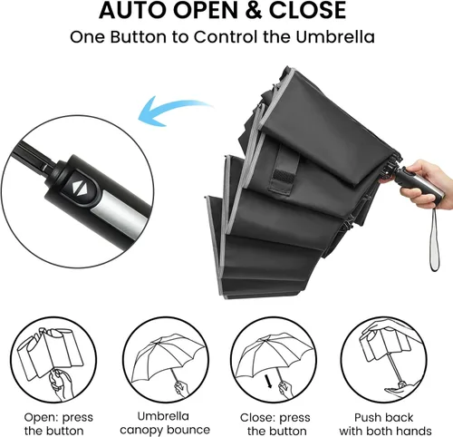 Vista 7 de G4Free 54/62 Inch Windproof Inverted Umbrella with Reflective Stripe Large Compact Reverse Golf Umbrella for Rain 10 Ribs Double Canopy Travel