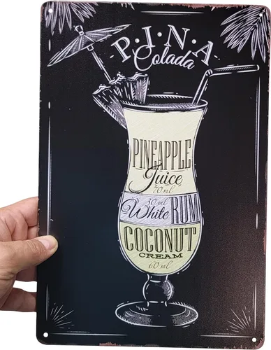 Vista 2 de Cartel de recetas populares de 8 x 12 pulgadas para cócteles y barra de bebidas, menú de recetas para camareros en metal de hojalata para decoración