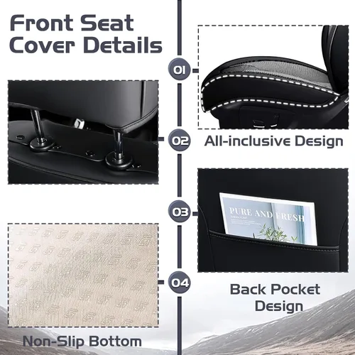 Vista 5 de Fundas de Asiento de Coche para Nissan Murano 2003-2026, Funda de Asiento Completa de Piel Nappa Impermeable, Protector de Asiento Automotriz Gris