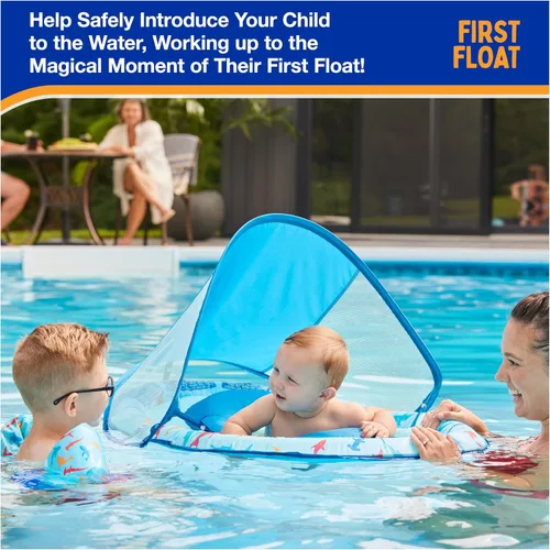 Vista 6 de SwimWays Baby Spring Float, Baby Pool Float with Canopy, Swim Training PFD, Swimming Pool Accessories for Babies and Toddlers 9-24 Months