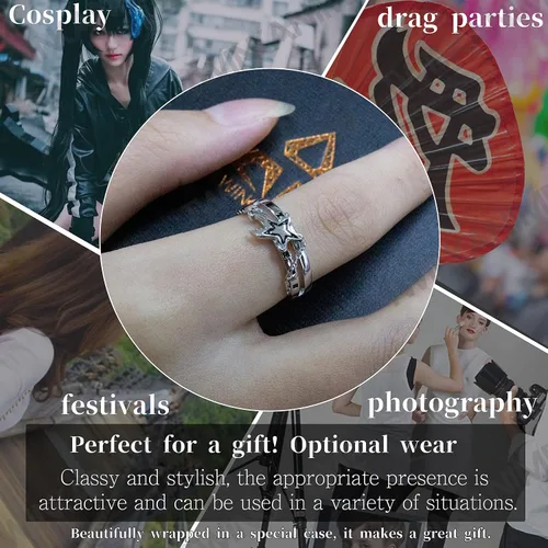 Vista 5 de TWINKANIME Anime Stuff Merch Ring Fashion Anime Jewelry Cosplay Style for Men Women Gifts Adjustable About 7-9# S925 Sterling Silver