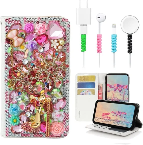 Vista 6 de Bling SSBLDwCPSeries-4 - Funda de piel con tapa y protector de cable, diseño 3D