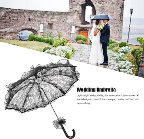 Vista 2 de Parasol, sombrilla de tela de encaje, sombrilla negra, sombrilla de boda, decoración artesanal para bodas, fiestas, fotos, regalos, bailes