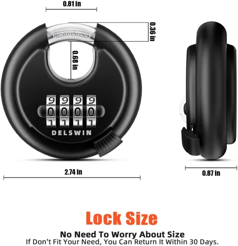 Vista 5 de Combinación de bloqueo de disco negro con cable de acero de seguridad de 1,8