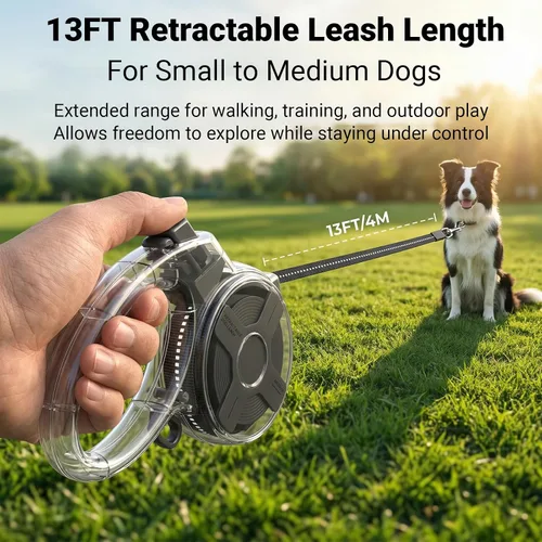 Vista 6 de Correa retráctil para perros pequeños, correa retráctil reflectante de 13 pies con diseño sin enredos de 360°, cinta de nailon resistente