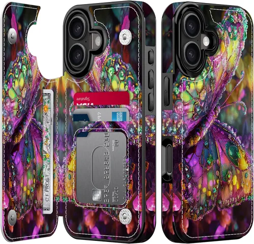 Vista 146 de FUNMIKO Funda tipo cartera para iPhone 13 con tarjetero, bloqueo RFID, protección de grado militar y obras de arte impresas con rayos UV, cierre