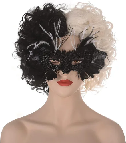 Vista 4 de Máscara de disfraces de Cruella deVil de plumas para Halloween Navidad