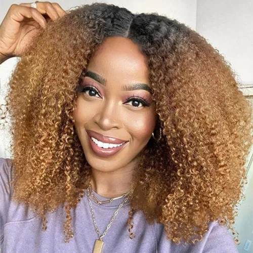 Vista 9 de Paquetes de Cabello Humano Rizado Afro Kinky Ombré Mongol 8 10 12 Pulgadas 1B/30 Negro Marrón 4B 4C Paquetes de Cabello Humano Afro Kinky Rizado