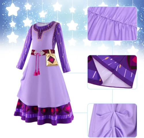 Vista 5 de QFALCCYZ Wish Asha - Disfraz de princesa para niñas, cosplay, fiesta de Navidad, carnaval, traje con accesorios