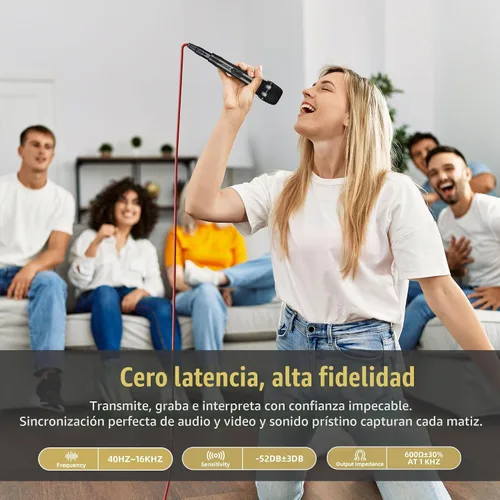 Vista 5 de Micrófono Dinámico - Micrófono Vocal Profesional para Cantar - Micrófono de Mano con Cable con Cable de Audio XLR de 16 ft a 1/4" - Micrófono