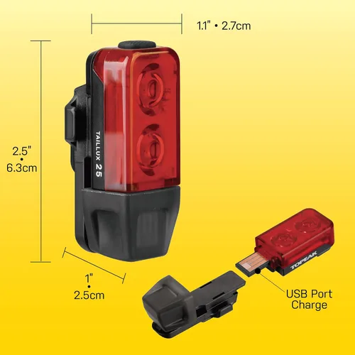 Vista 2 de Topeak TailLux 25 USB - Luz trasera LED de alta visibilidad de 25 lúmenes con carga USB sin cables, montaje sin herramientas y múltiples modos