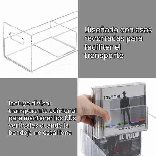 Vista 4 de MyGift 2 soportes de CD de acrílico transparente, caja de almacenamiento