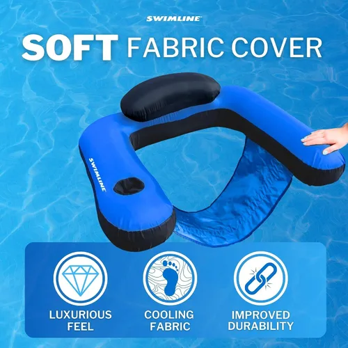 Vista 3 de SWIMLINE Original Fabric Covered Inflatable Pool Lounger with Comfortable Sling Seat, Back Rest, and Built in Cup Holder for Pool, Beach, Lake