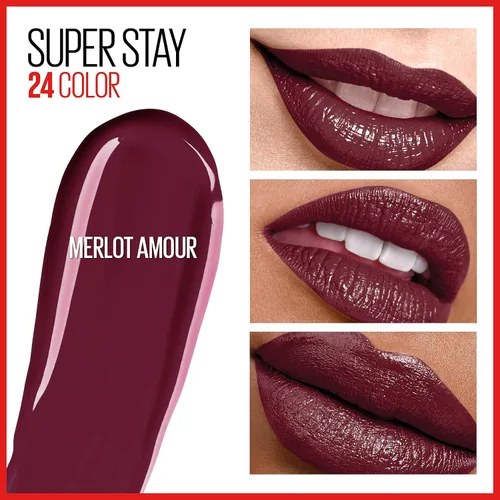 Vista 3 de Maybelline Super Stay 24, lápiz labial líquido de maquillaje de 2 pasos, color altamente pigmentado de larga duración con bálsamo hidratante, Merlot
