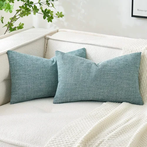 Vista 31 de MIULEE - Paquete de 2 fundas de almohada decorativas de lino de arpillera costera, estilo granja, para sofá, coche, sillón, dormitorio, sala de Azul