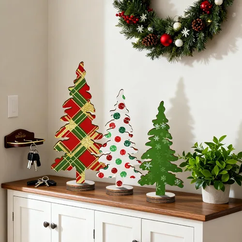 Vista 5 de 7 piezas de decoración de Navidad para interiores, mini árboles de Navidad, decoraciones de Navidad para el hogar, estantes, repisas, chimenea