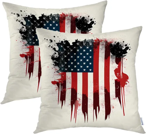 Vista 68 de Batmerry American Flag Ink Dot Throw Pillow Covers, Red Blue White Stars Abstract Decorative Pillow Covers Digital Printing Blended for Couch Sofa