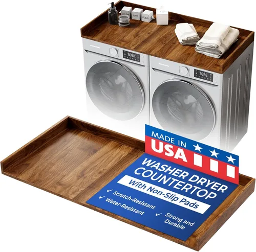 Vista 14 de OfficeSimpli Mesa para Lavadora y Secadora, Fabricado en EE.UU., Almohadillas Antideslizantes, Toallero de Madera para Lavandería, Cubierta